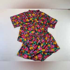 Victoria's Secret Colorful Floral pajama set rose VTG
